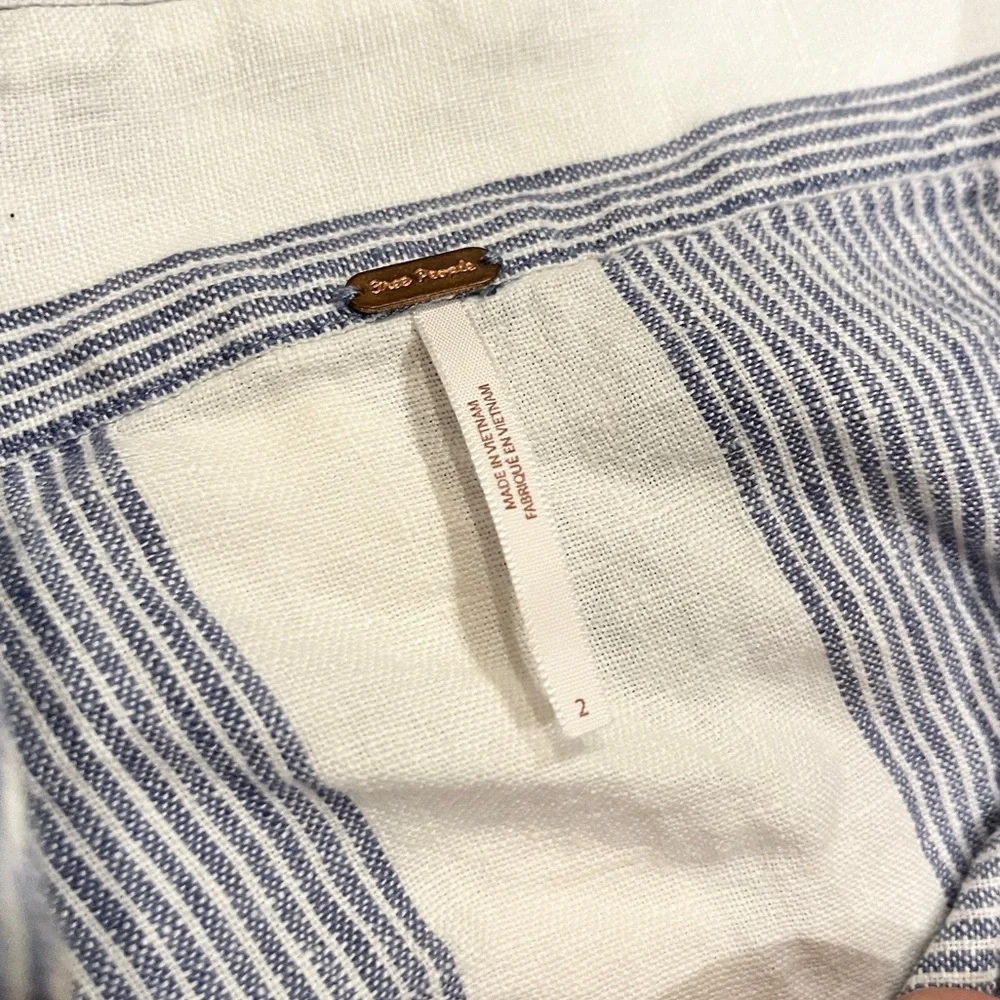 FREE PEOPLE Uptown Days Blue and White Striped Wrap Mini Skirt Size 2 XS - Picture 6 of 8